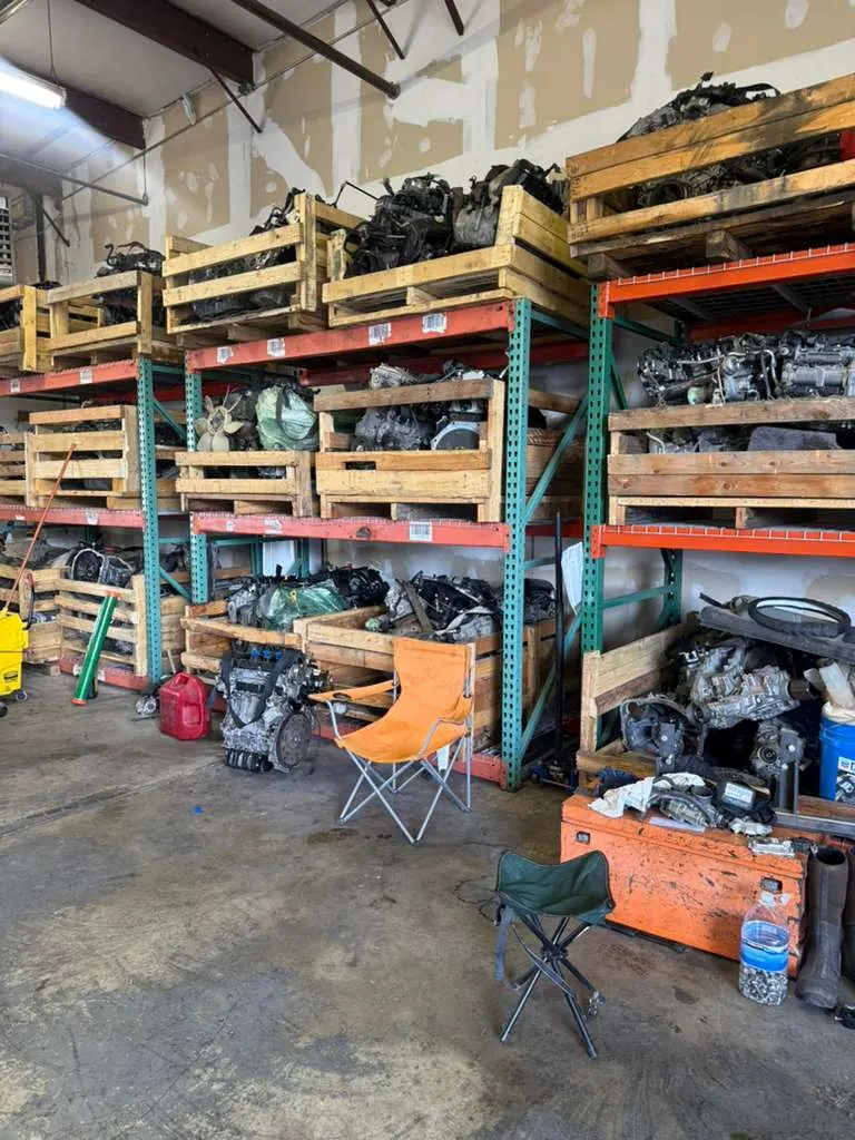 Parts racks inside the shop