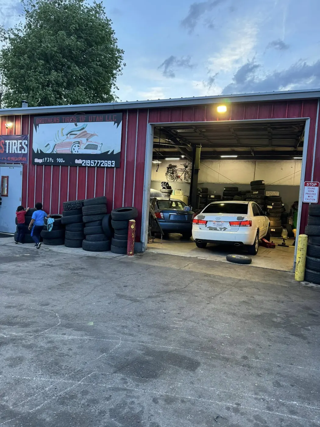 The shop building during business hours
