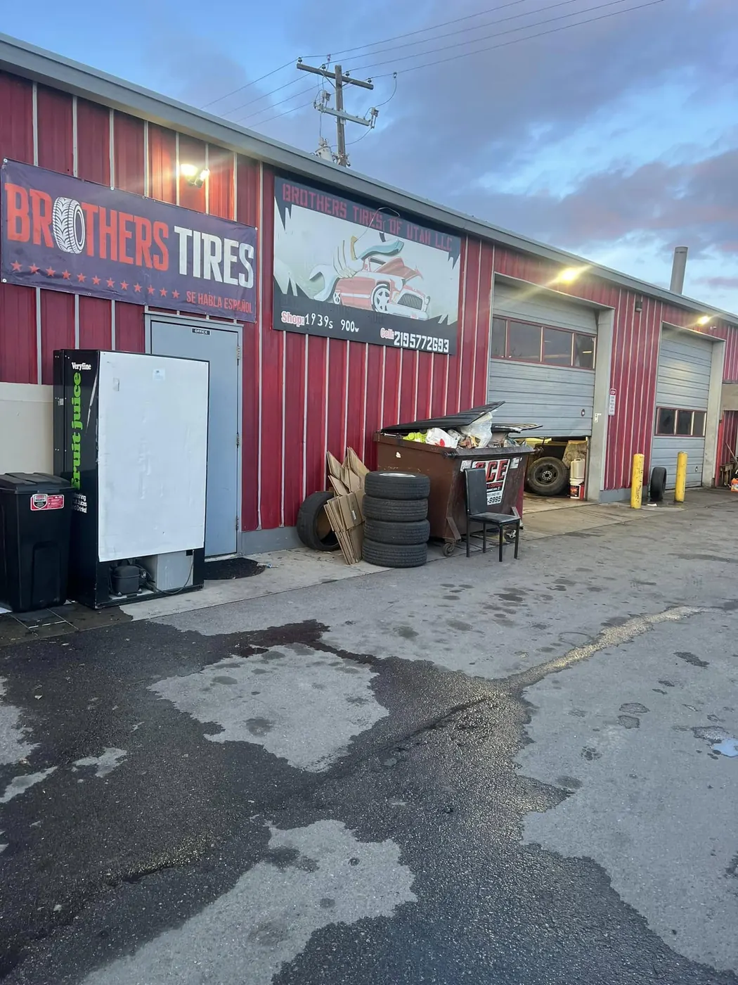 Wide view of the shop and parking area