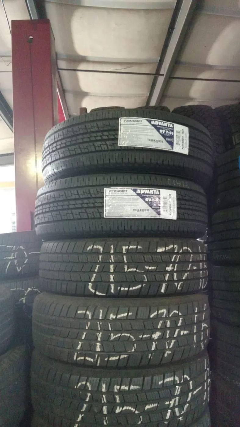 Used tires stored and labelled by size